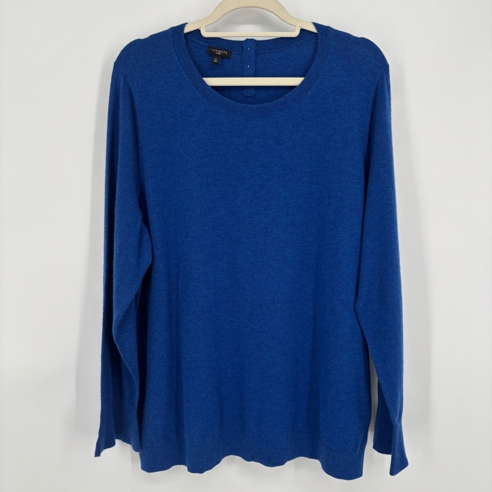 Talbots Lambswool Blend‎ Button Back Crew Neck Long Flare Sleeve Sweater Blue 2X